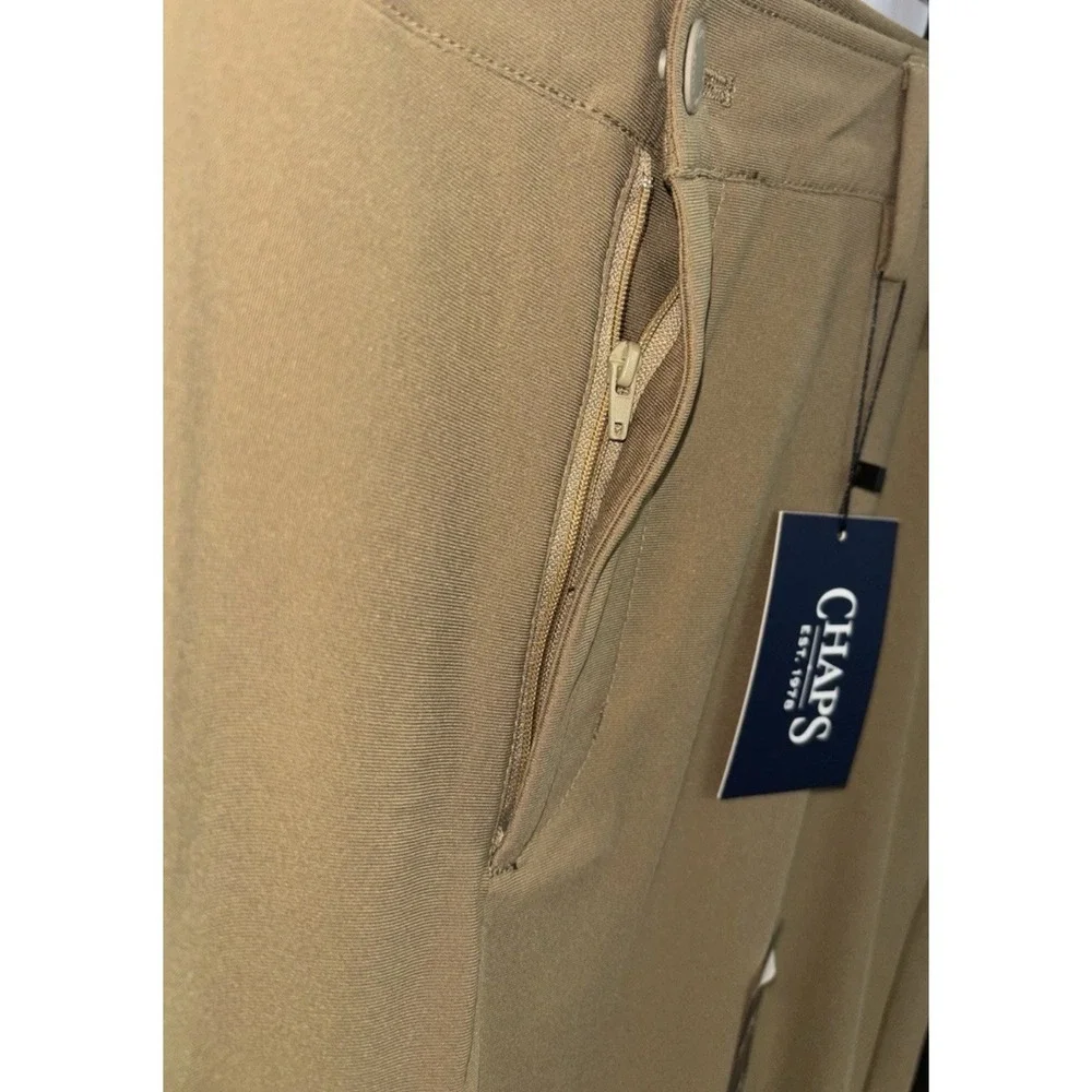 NWT Chaps 36x30‎ Everyday Performance Chino Pants Slim Tapered Tan Golf Trousers